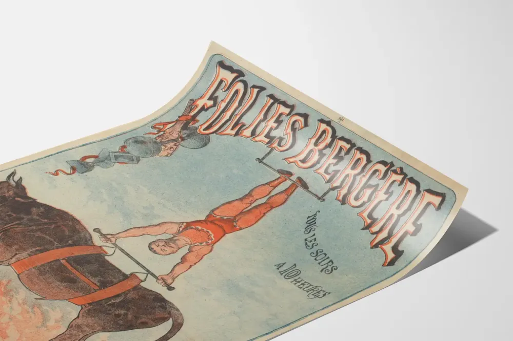Plakat vintage Folies Bergère akrobatka na byku