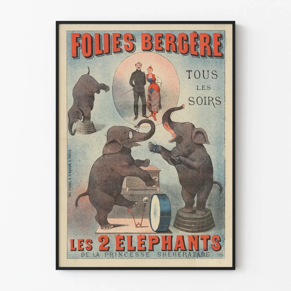 Plakat vintage Folies Bergère Dwa słonie księżniczki Sheherazade