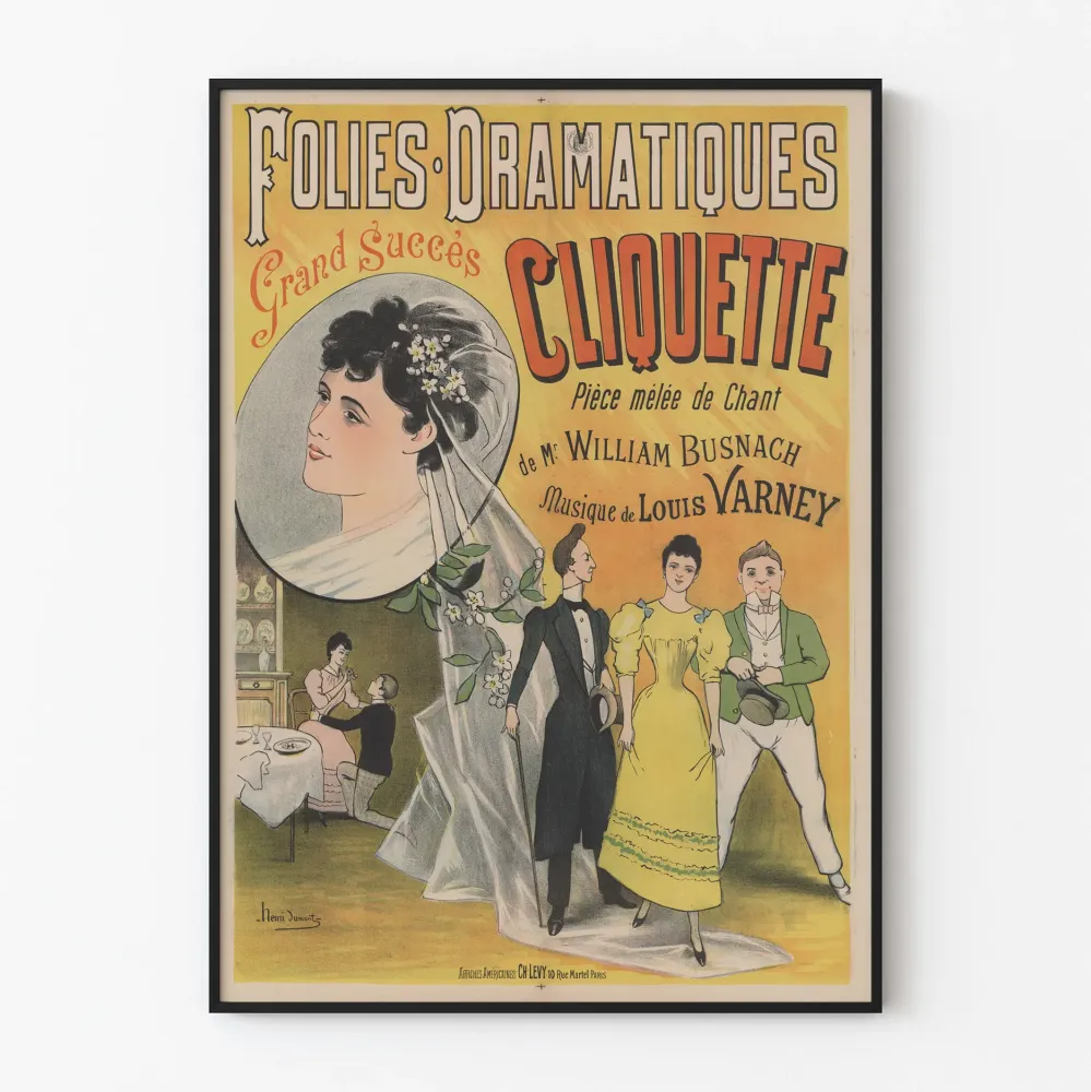 Plakat vintage Folies Dramatiques - Sztuka Cliquette Muzyka Louis Varney
