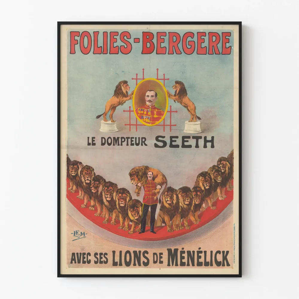Plakat vintage Folies-Bergère: Treser Seeth i jego lwy Ménélick