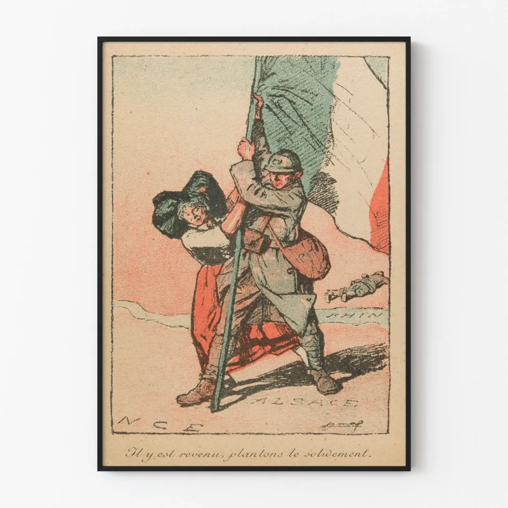 Plakat vintage Francuski żołnierz sadzący flagę