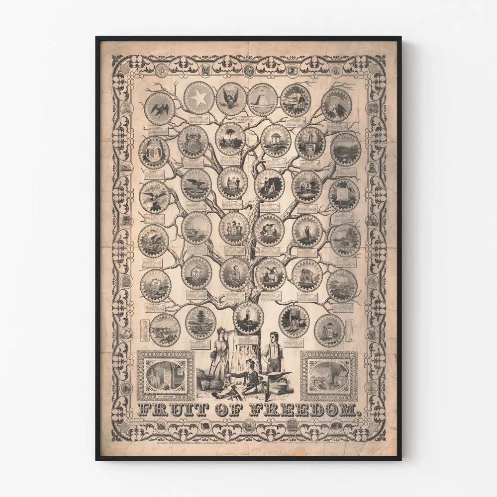 Plakat Vintage Fruit Freedom - Drzewo Stanów Zjednoczonych i ich symbole