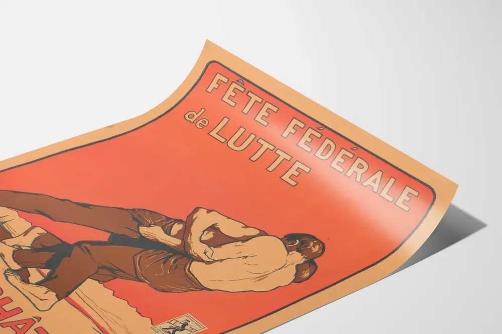Plakat vintage Fête Fédérale de Lutte à Neuchâtel 1908