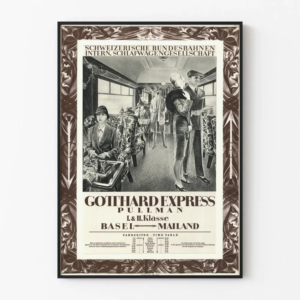 Plakat vintage Gotthard Express Pullman Bazylea-Mediolan