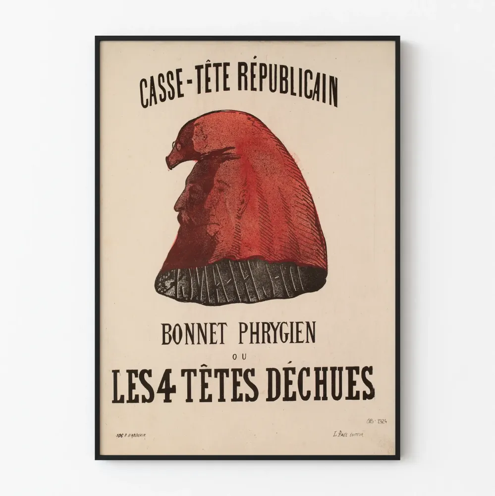 Plakat vintage z głową frygijską i motywem łamigłówki republikańskiej