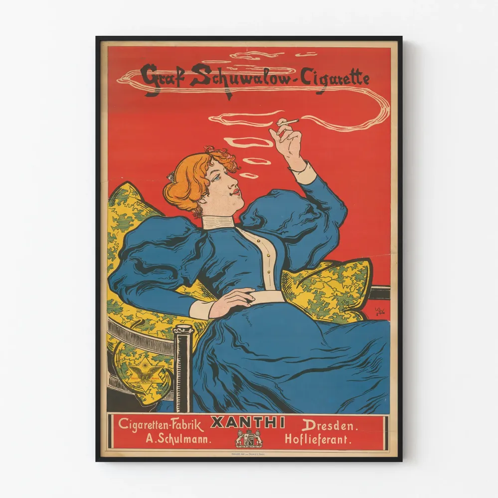 Plakat vintage Graf Schuwalow Papierosy elegancka kobieta