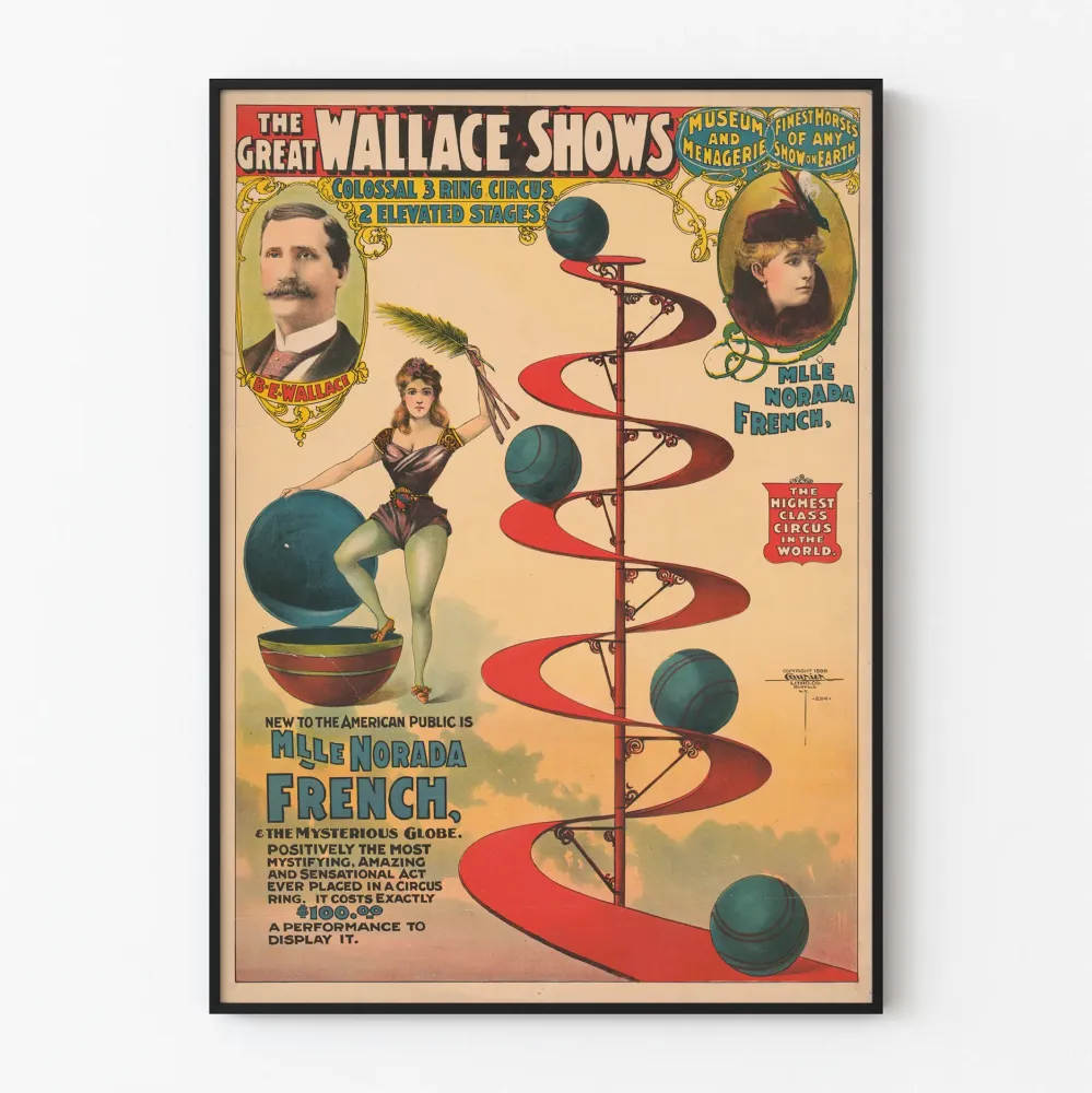 Plakat vintage Great Wallace Shows Cyrk na 3 arenach i 2 podniesionych scenach