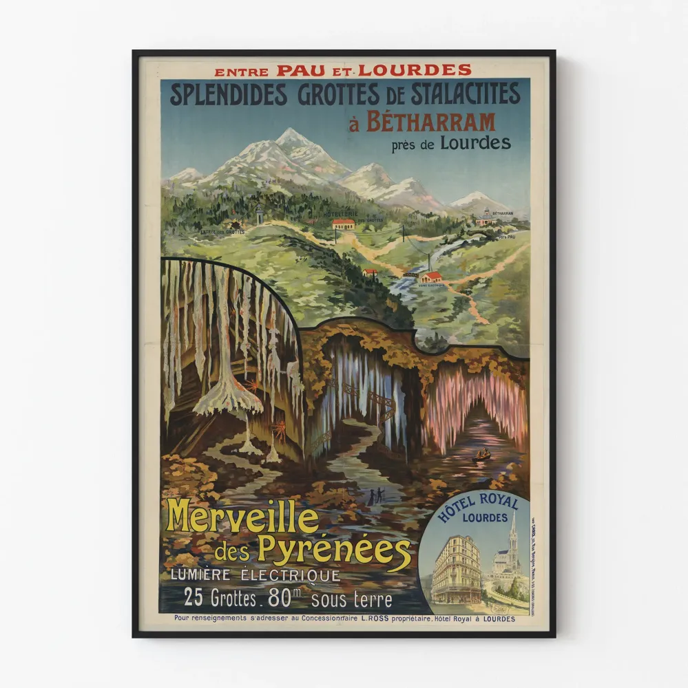Plakat vintage Groty Bétharram, Cud Pirenejów