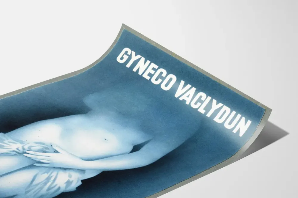 Plakat vintage Gyneco Vaclydun z klasyczną rzeźbą