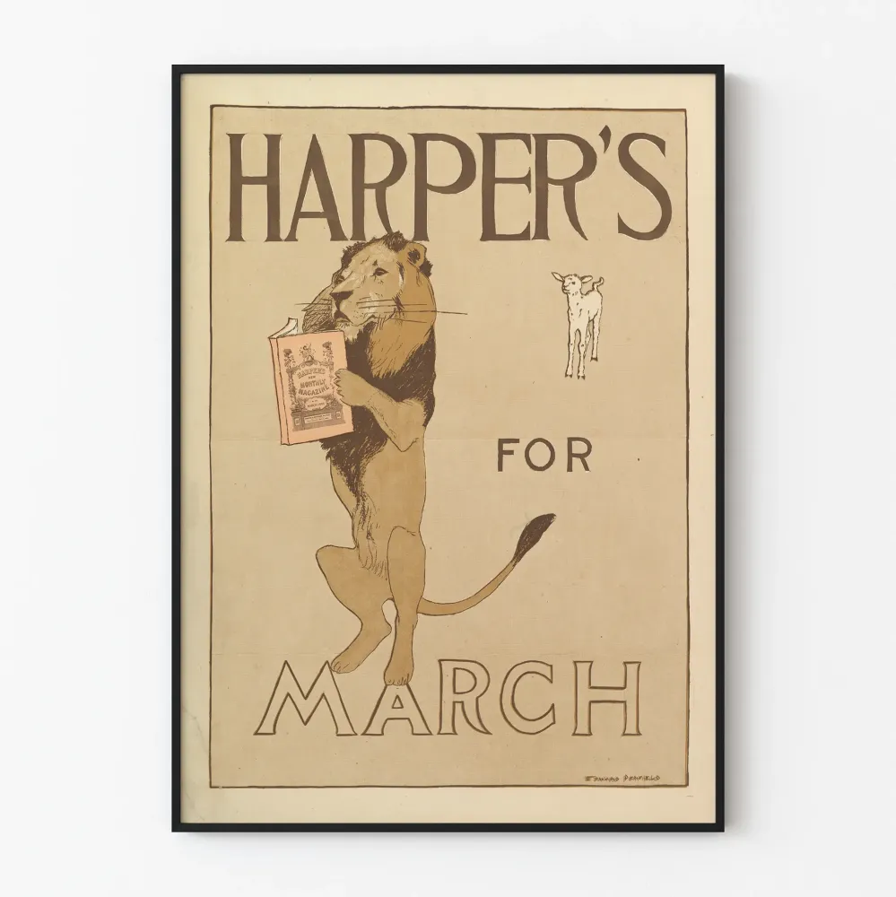 Plakat vintage Harper's March z lwem i jagnięciem