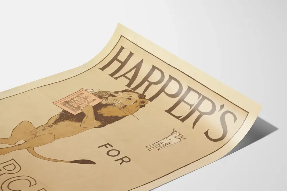 Plakat vintage Harper's March z lwem i jagnięciem