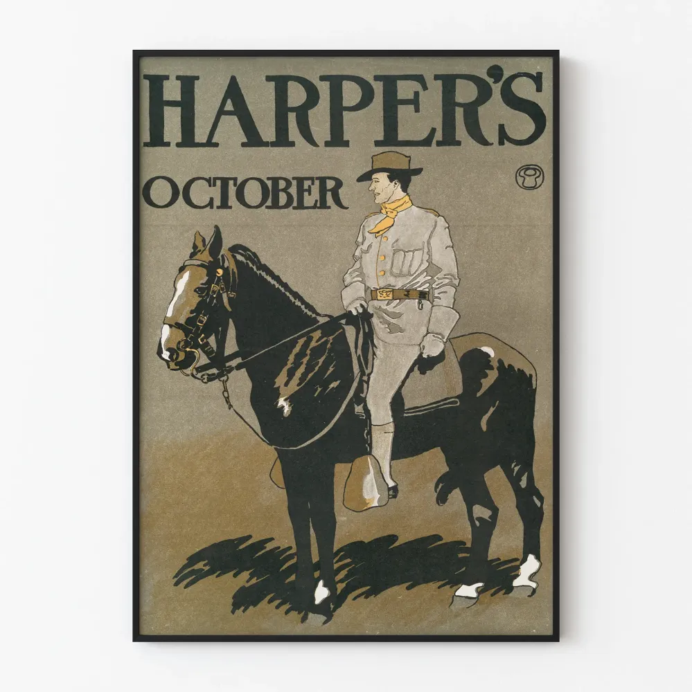 Plakat vintage Harper's październikowy rycerz na koniu