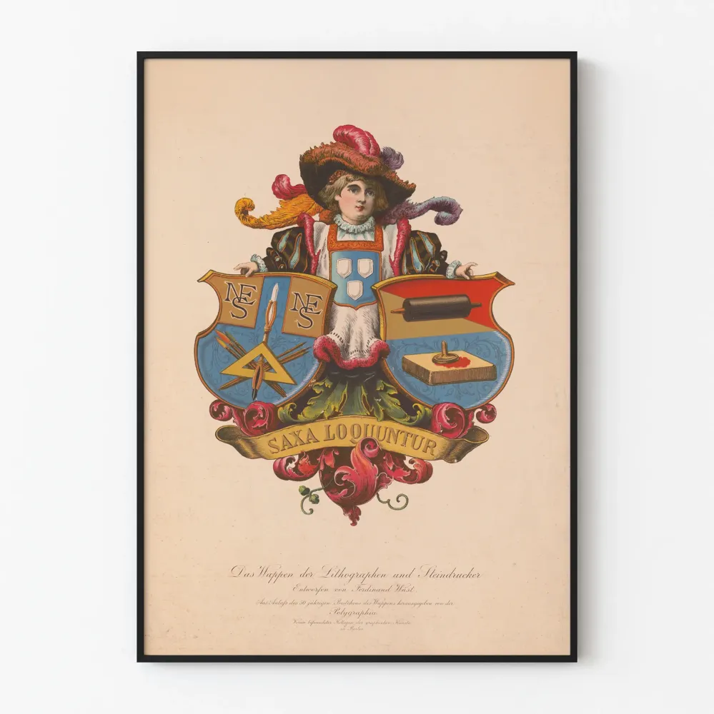 Plakat vintage Herb lithografów i drukarzy na kamieniu