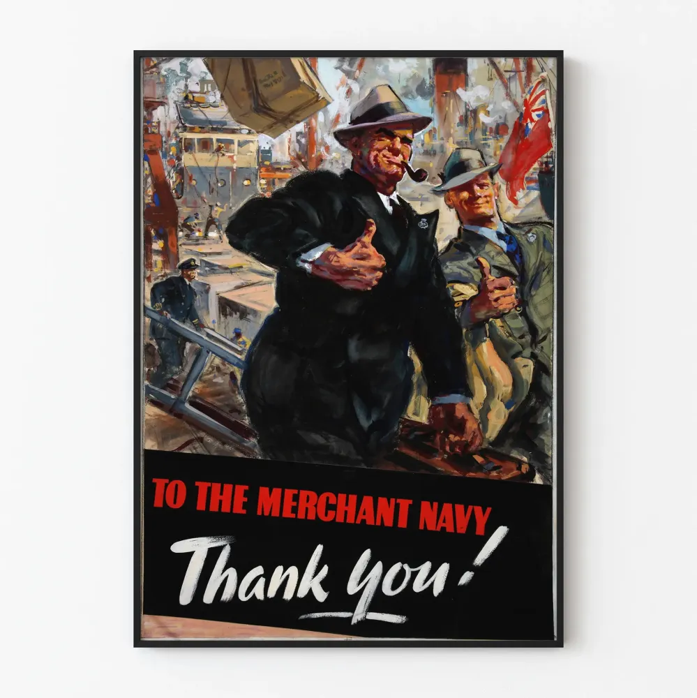 Plakat vintage hołd dla Marynarki handlowej - Dziękujemy za Marynarkę Handlową
