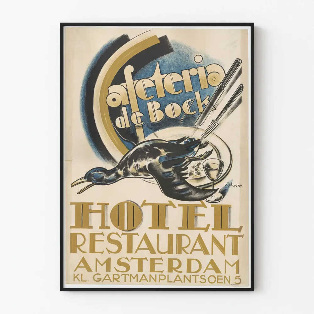 Plakat vintage Hotel Restauracja Amsterdam Kleine Gartmanplantsoen