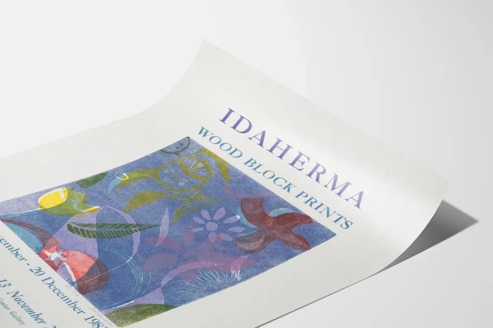 Plakat Vintage Idaherma Druki na drewnie z 1983 roku
