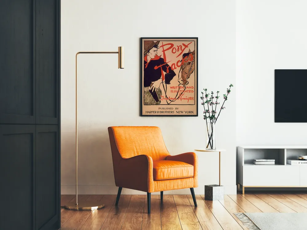 Plakat vintage z ilustracją Pony Tracks, styl western