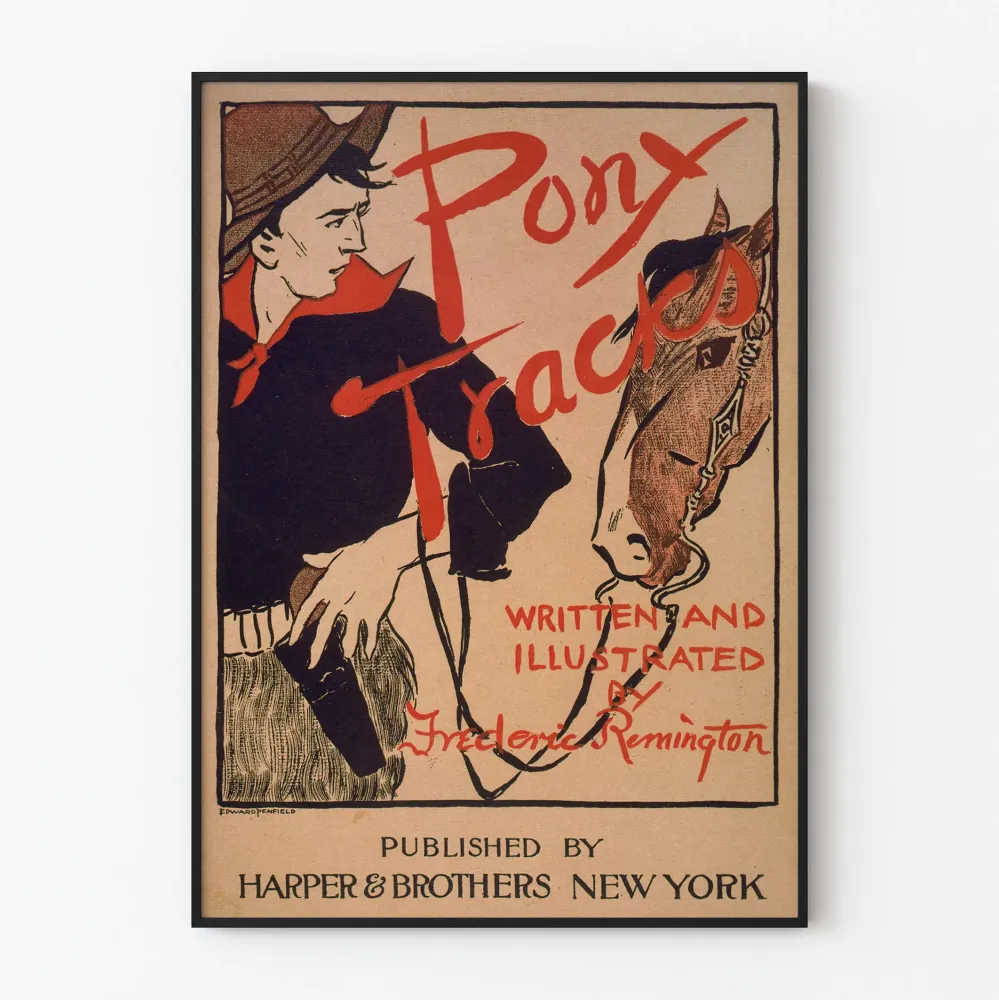 Plakat vintage z ilustracją Pony Tracks, styl western