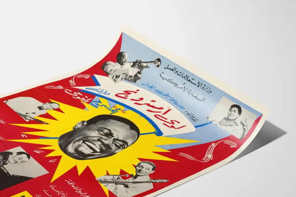Plakat vintage jazz Louis Armstrong i wielcy muzycy