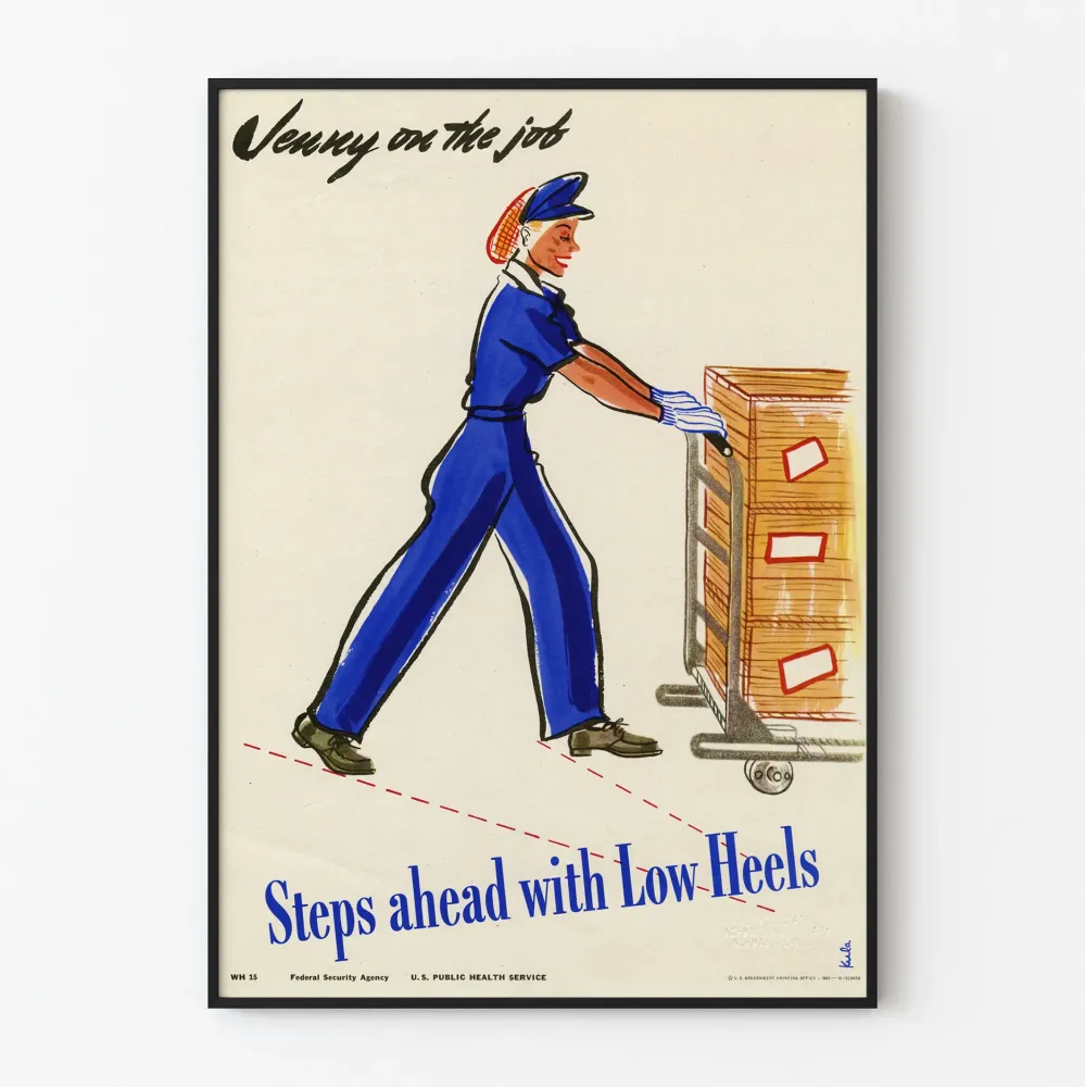 Plakat vintage Jenny w pracy z niskimi obcasami