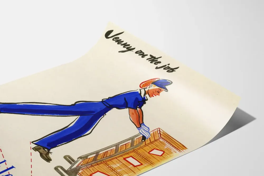 Plakat vintage Jenny w pracy z niskimi obcasami
