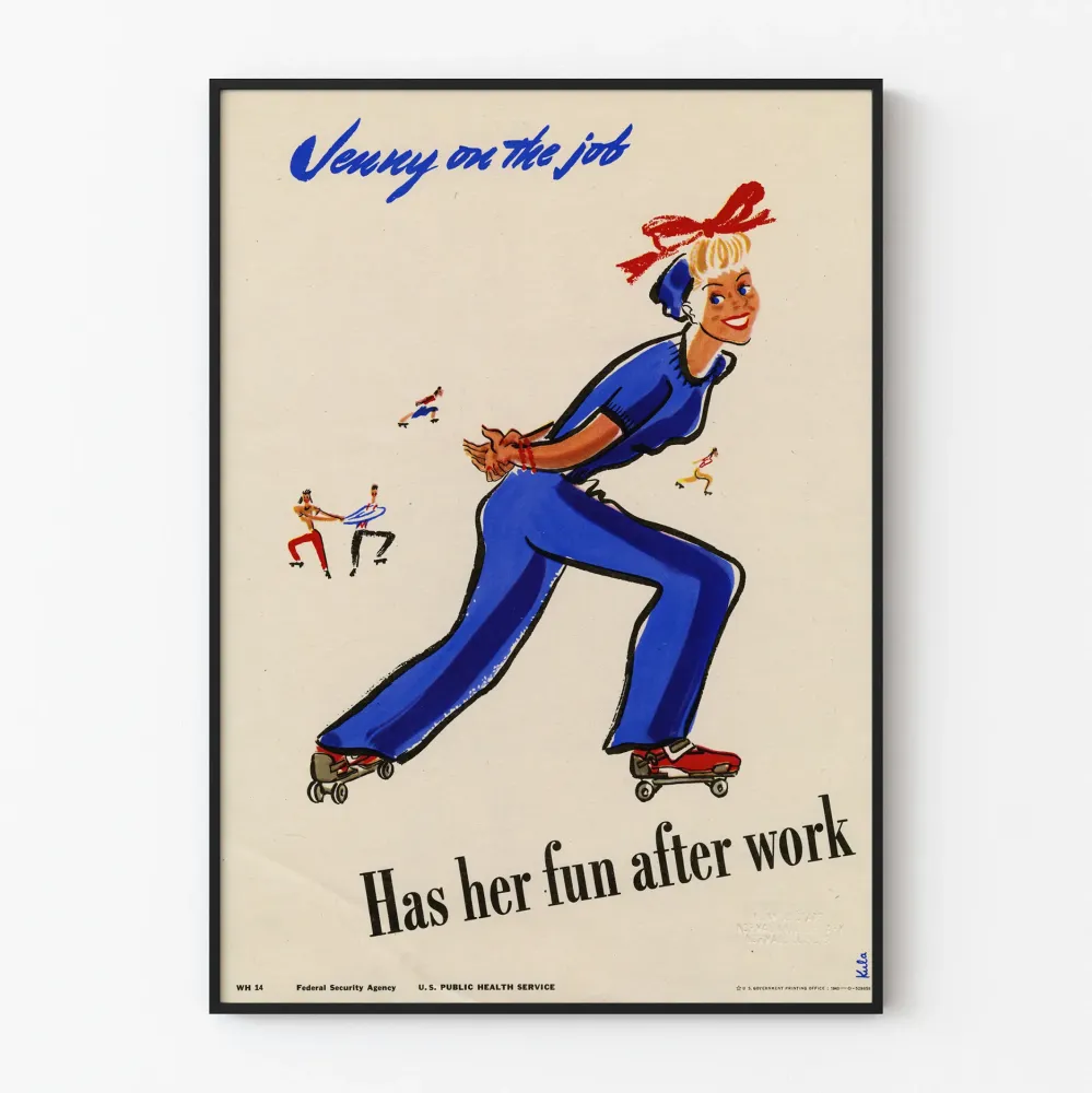Plakat Vintage Jenny na pracy na rolkach