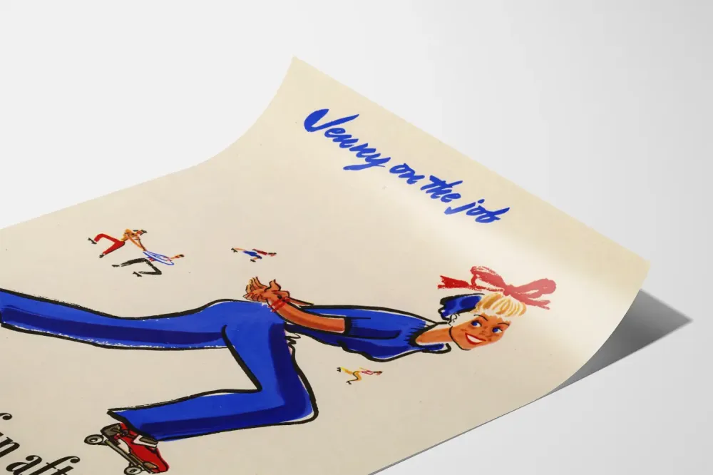 Plakat Vintage Jenny na pracy na rolkach