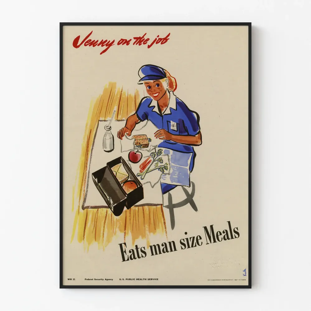 Plakat vintage Jenny na temat pracy, obfity posiłek
