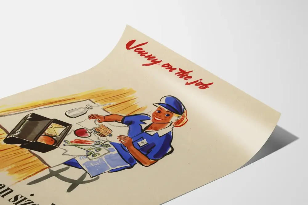 Plakat vintage Jenny na temat pracy, obfity posiłek