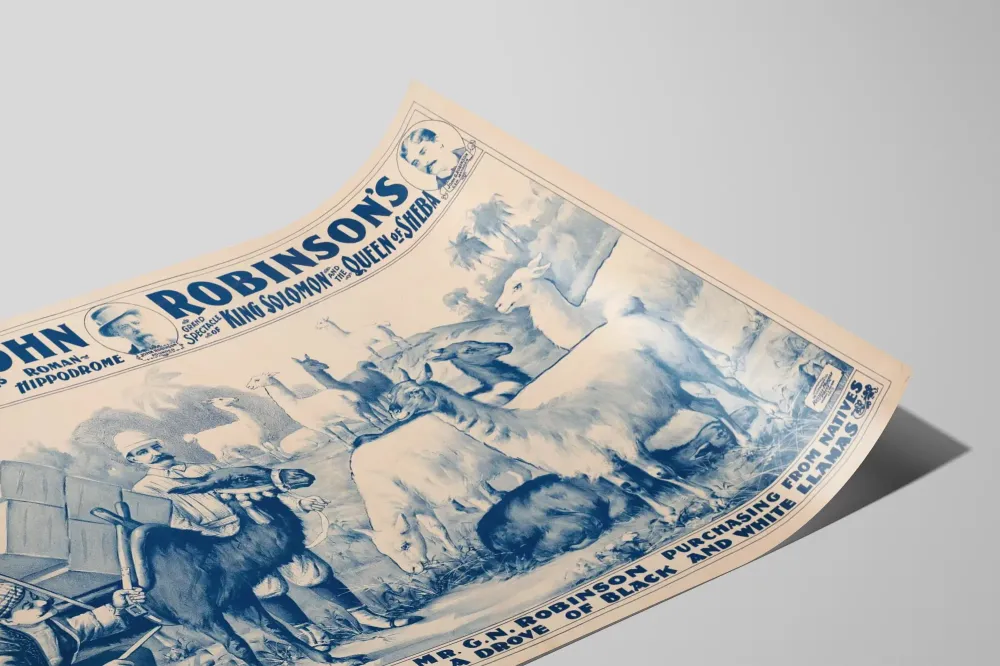 Plakat vintage Johna Robinsona i troupe czarnych i białych lam.