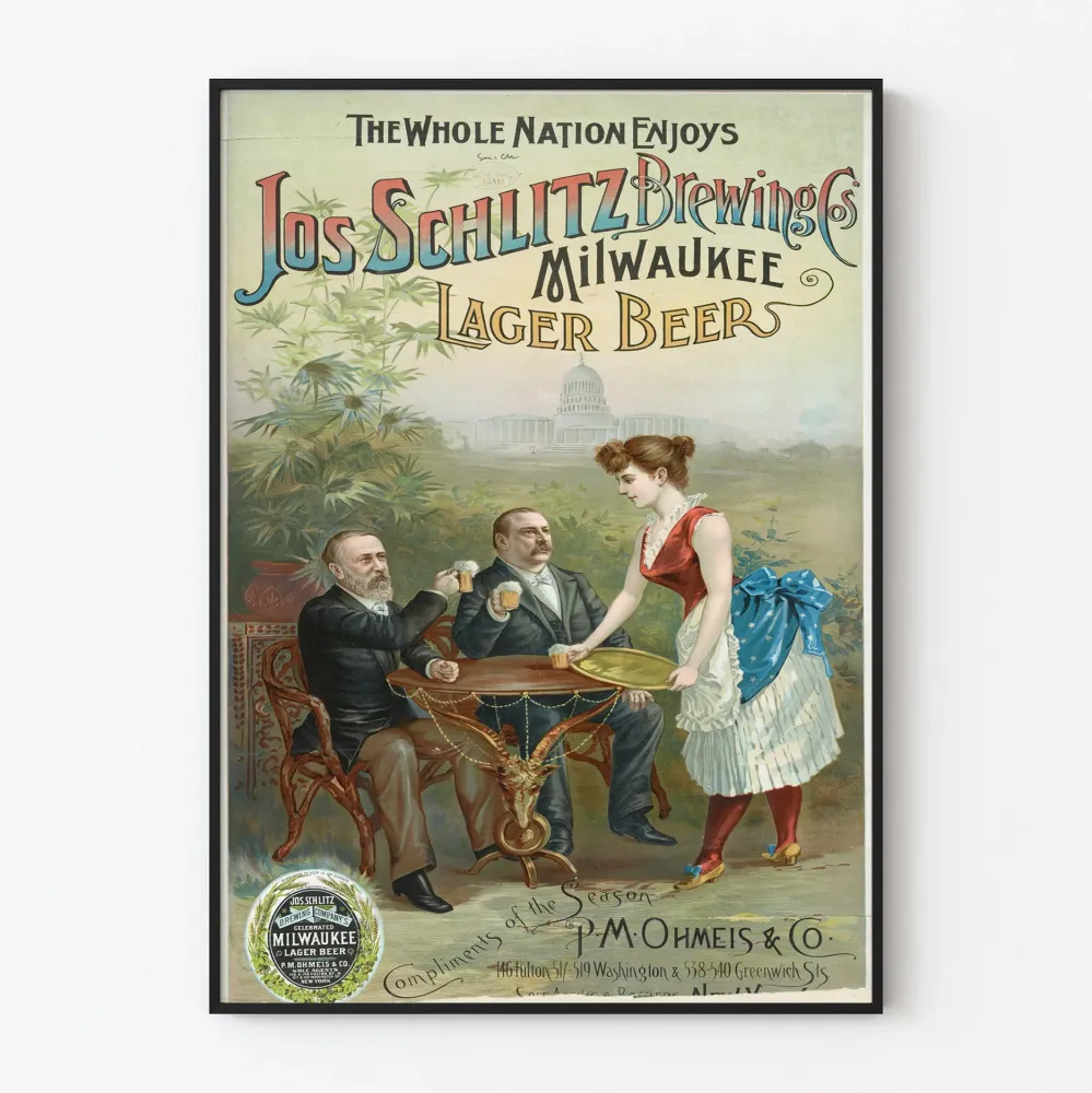 Plakat vintage Jos Schlitz Brewing Co. Milwaukee Lager Beer