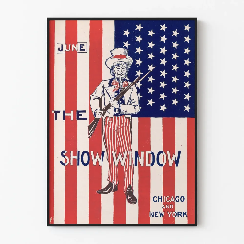 Plakat vintage „June Show Window” z flagą amerykańską