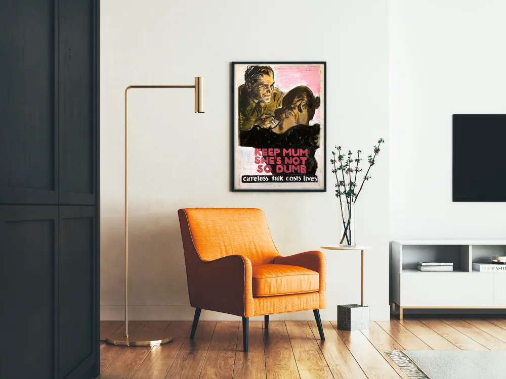 Plakat vintage z kampanią uświadamiającą "Keep Mum She's Not So Dumb"