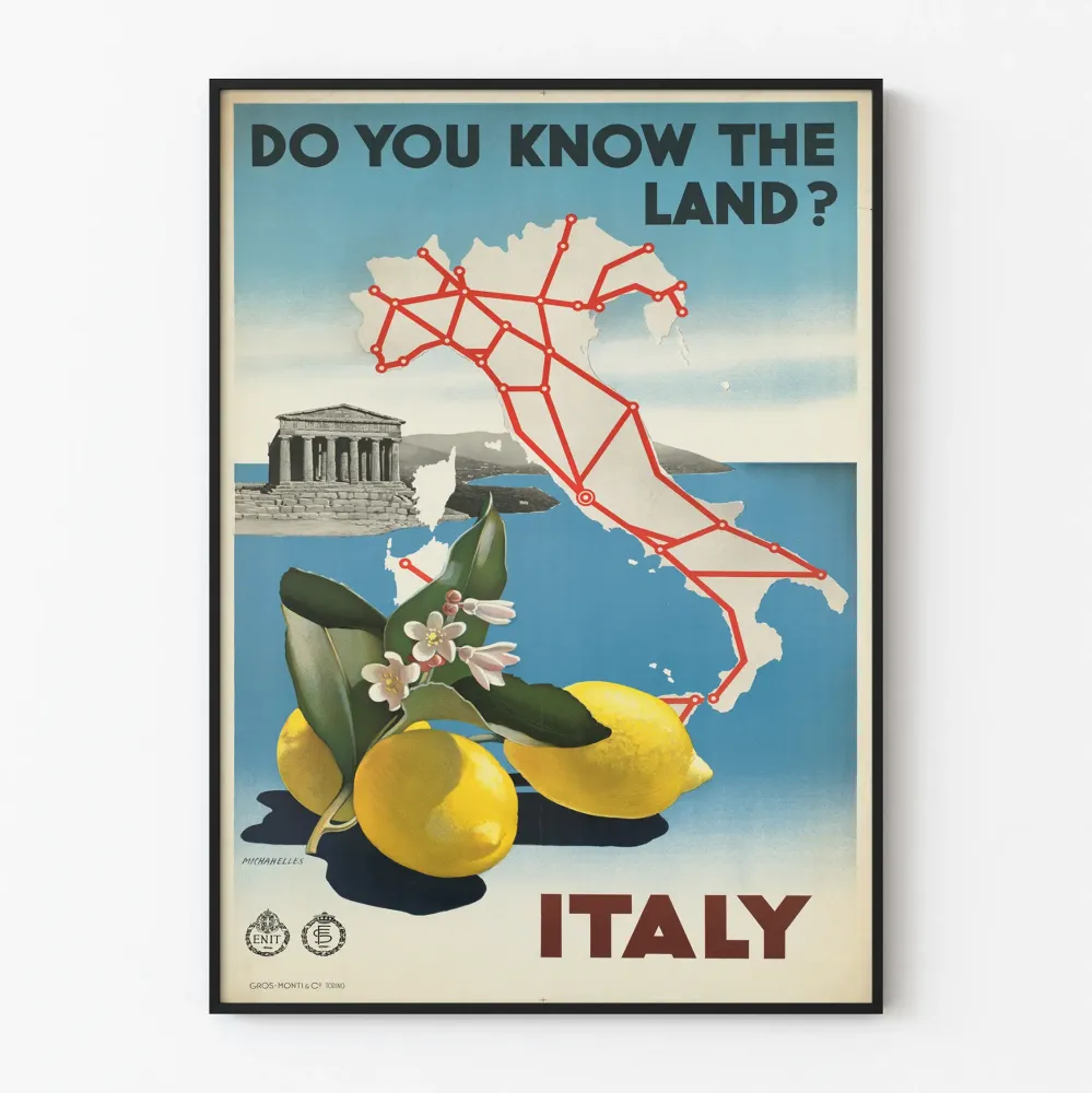 Plakat Vintage Karta i Cytryna z Włoch