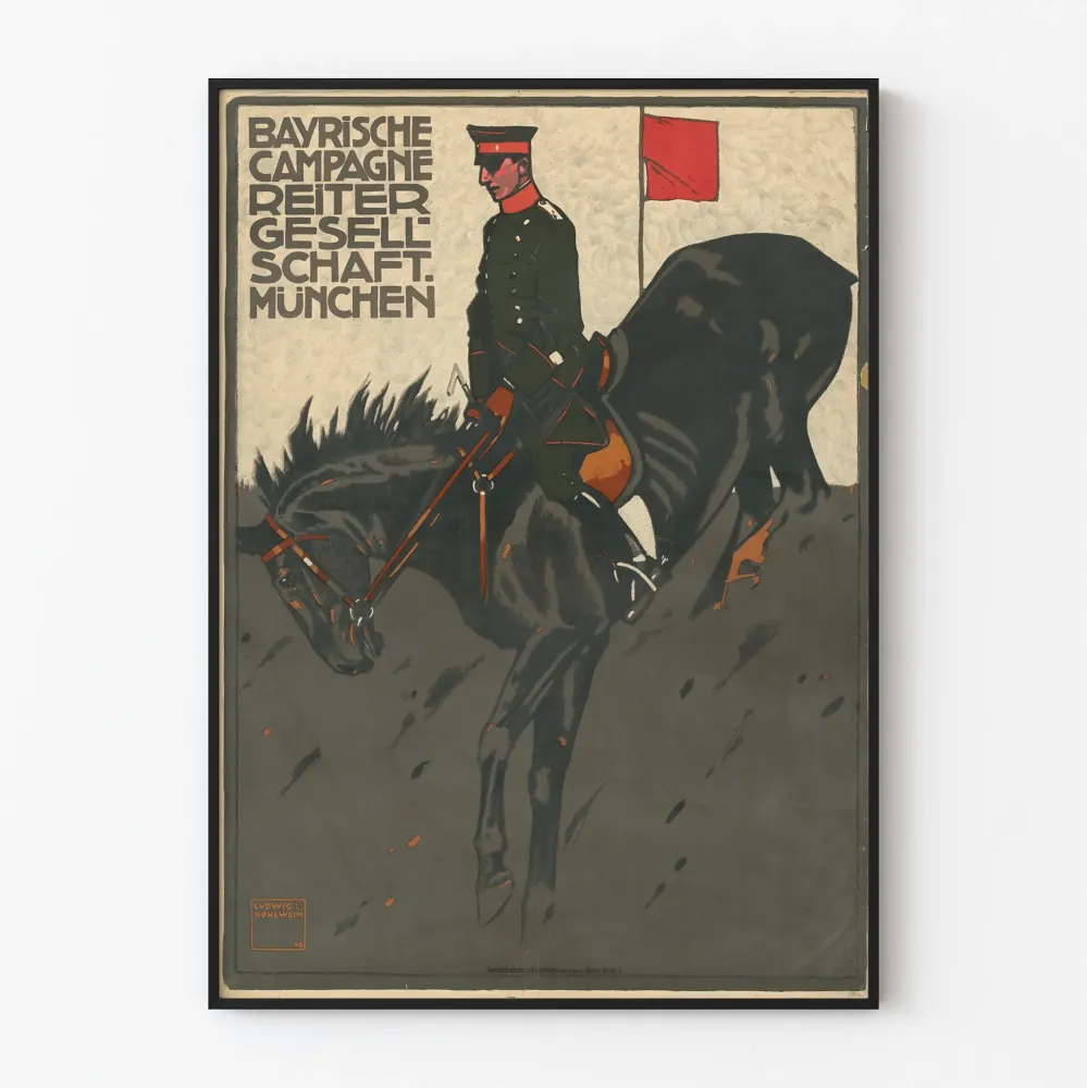 Plakat vintage kawaler i koń bawarskie Monachium