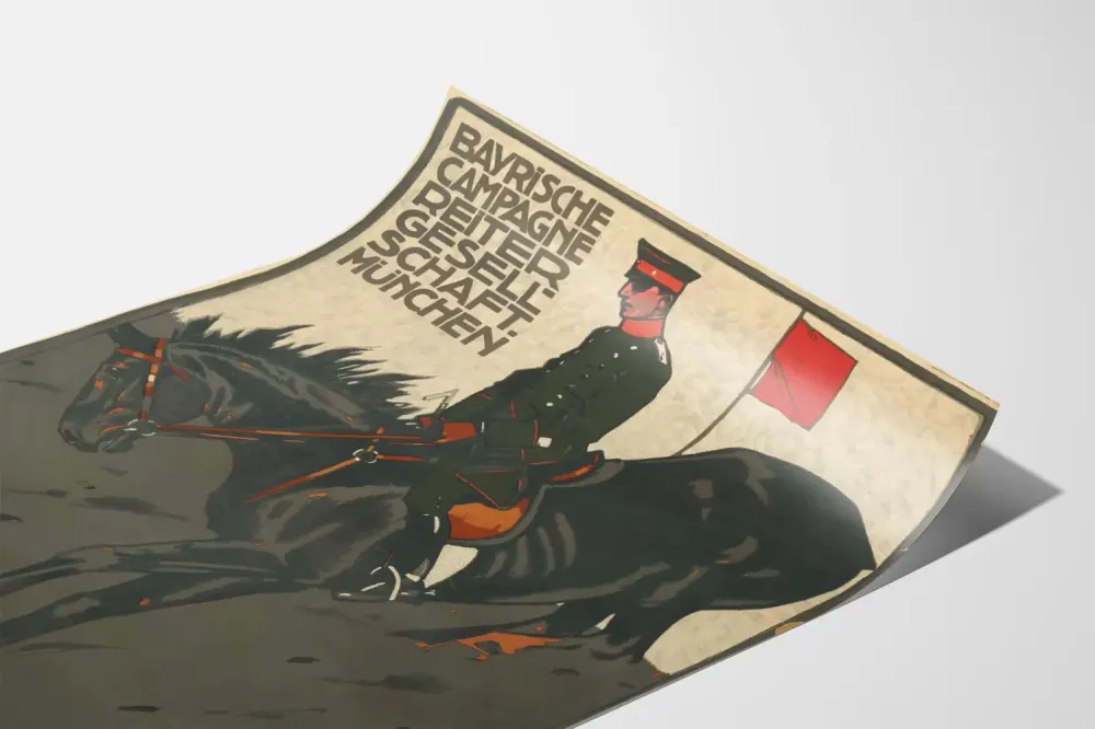 Plakat vintage kawaler i koń bawarskie Monachium