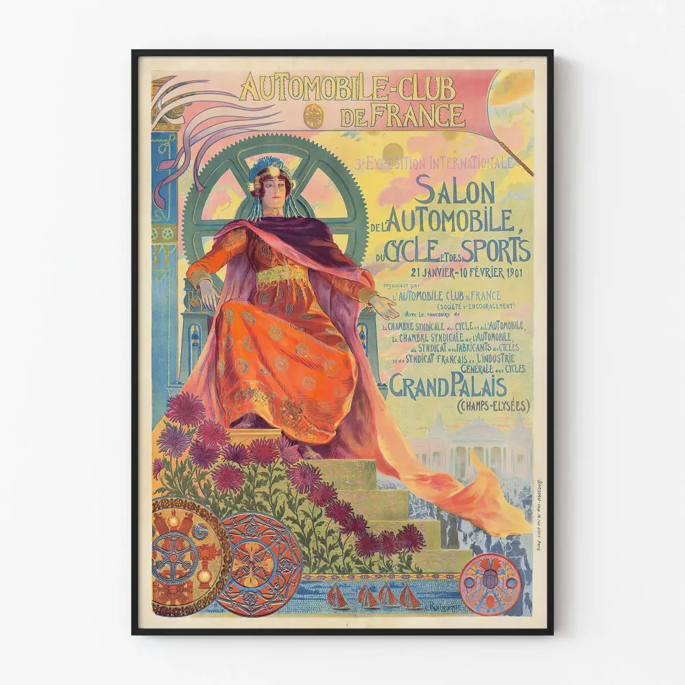 Plakat vintage Klubu Samochodowego Francji Salon Samochodowy 1901
