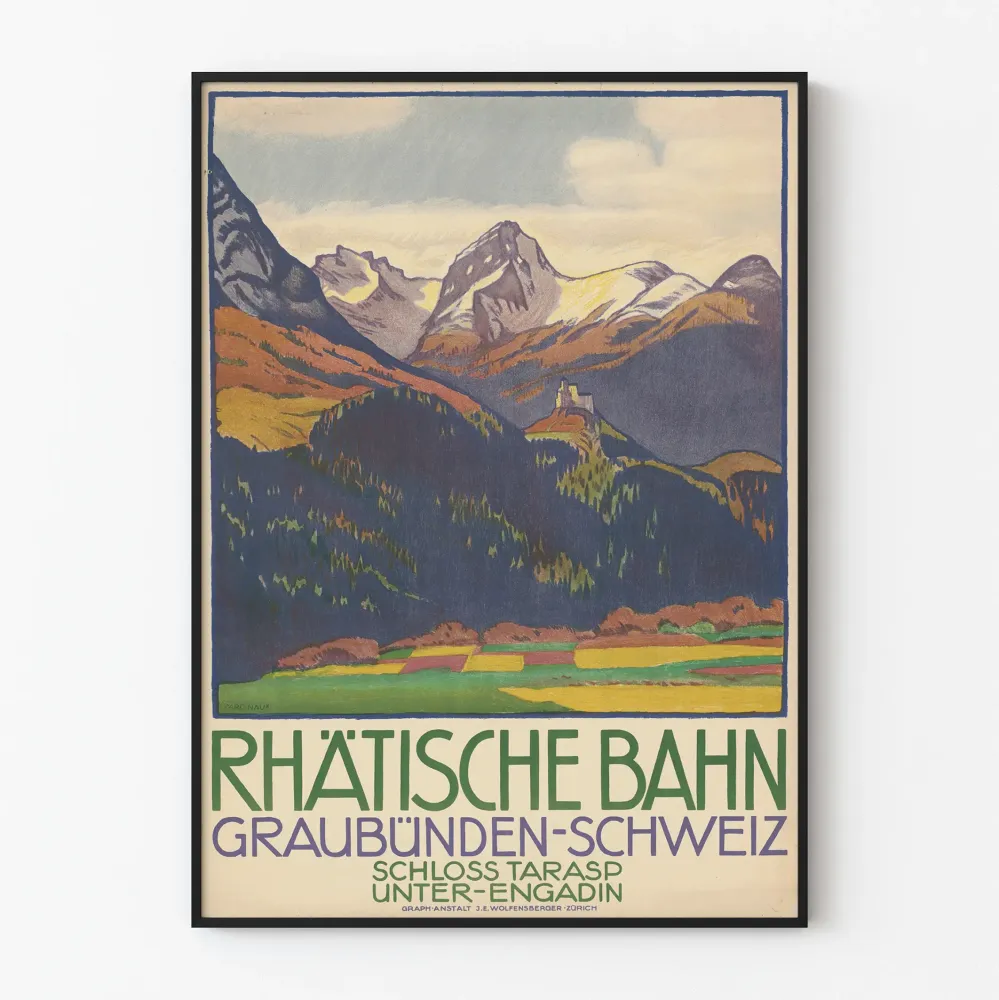 Plakat vintage Kolej Retyjska - Zamek Tarasp w Engadynie