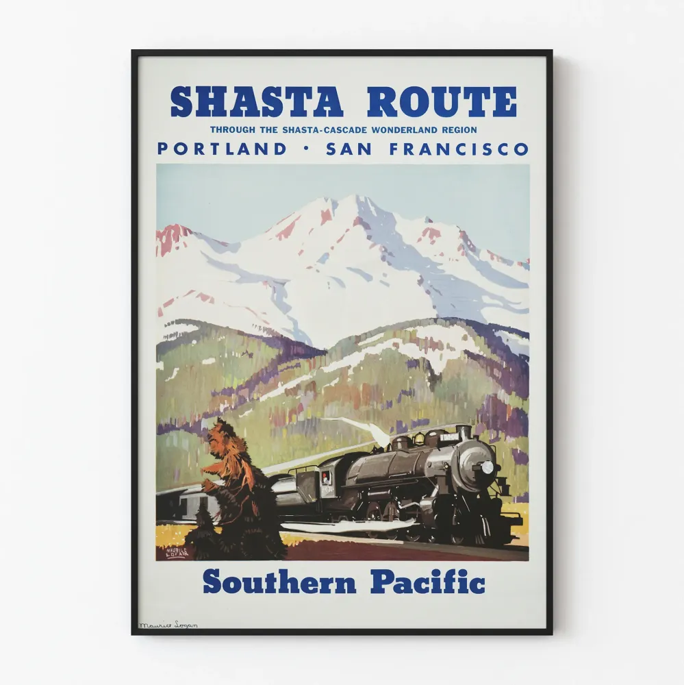 Plakat vintage Kolej Shasta Route Trains Southern Pacific