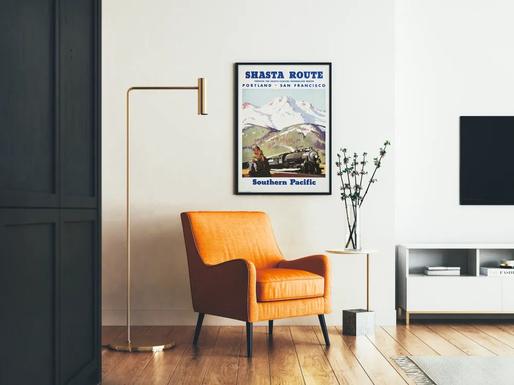 Plakat vintage Kolej Shasta Route Trains Southern Pacific