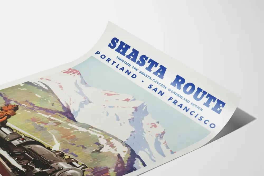 Plakat vintage Kolej Shasta Route Trains Southern Pacific