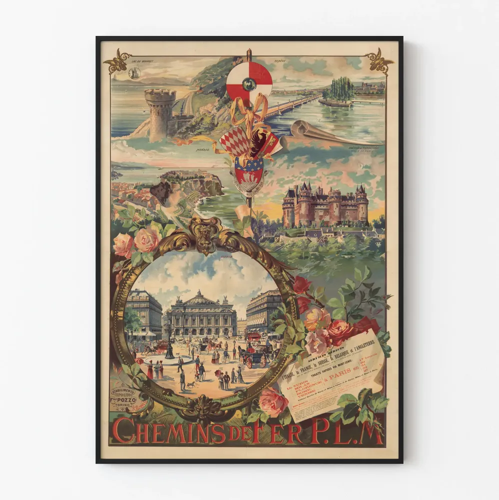 Plakat vintage Koleje P.L.M. – Paryż, Monako, Zamek Pierrefonds