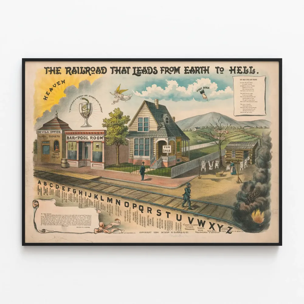 Plakat vintage Kolejka prowadząca z Ziemi do Piekł