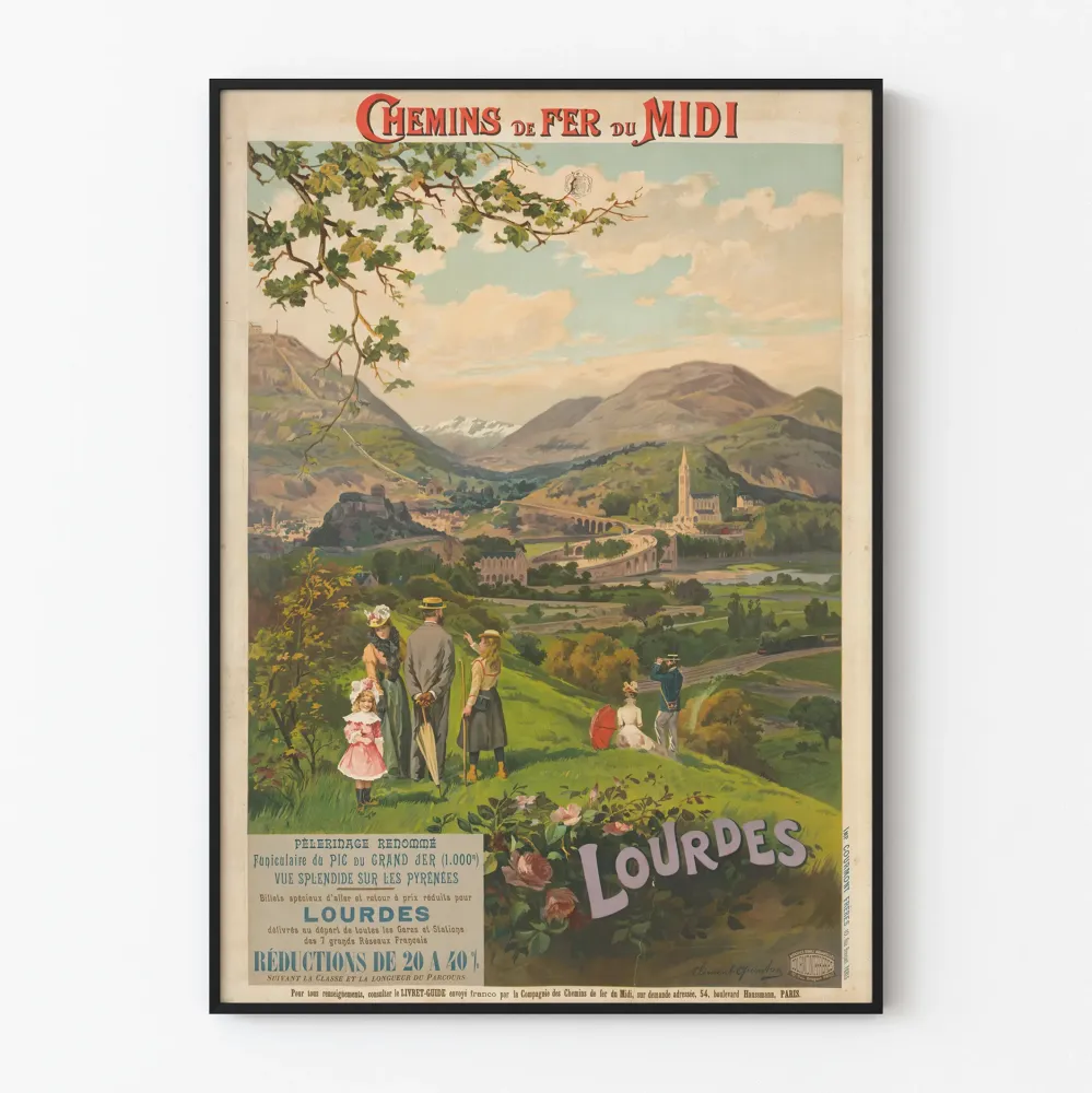 Plakat vintage Kolejki Midi - Lourdes i Pireneje