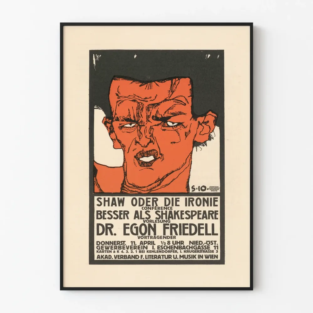 Plakat vintage konferencja Egon Friedell 'Shaw albo ironia'