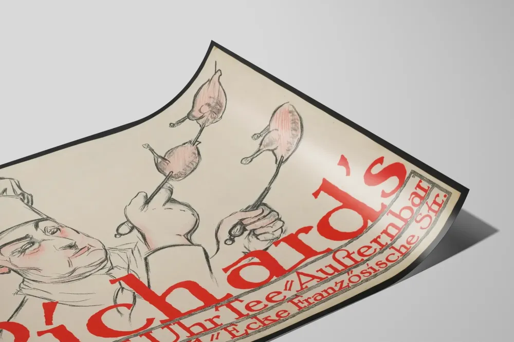Plakat vintage kucharz przy grillu z kurczakami na szpadkach