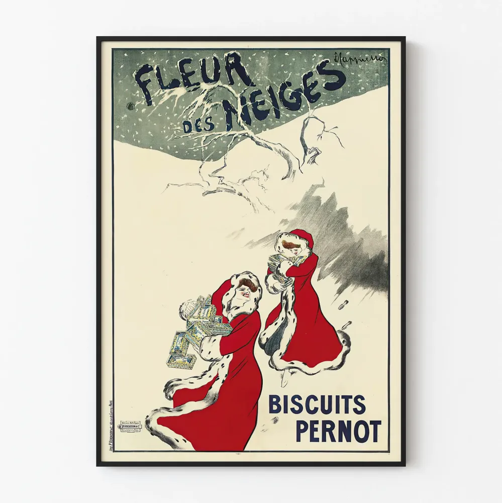 Plakat Vintage Kwiat Śniegu Ciastka Pernot Czerwony i Śnieg