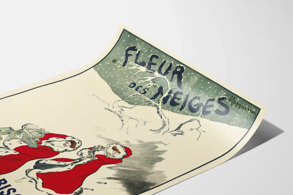 Plakat Vintage Kwiat Śniegu Ciastka Pernot Czerwony i Śnieg