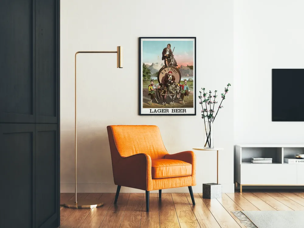 Plakat vintage Lager Beer z postaciami i kozami