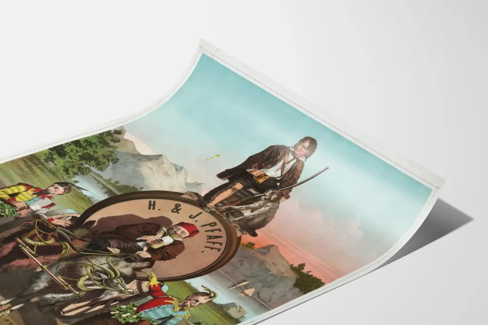 Plakat vintage Lager Beer z postaciami i kozami
